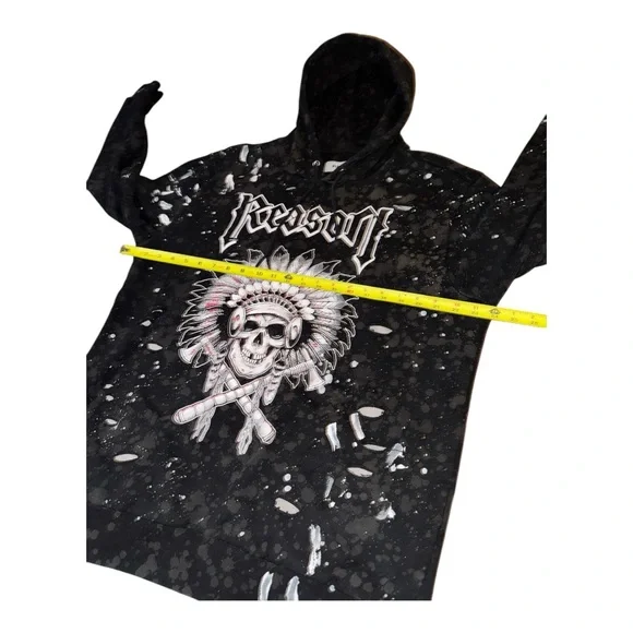 🔥 REASON CLOTHING BRAND MENS INDIAN CHIEF HEAD SKULL PAINT SPLASH HOODIE XL 🔥 - Picture 4 of 7